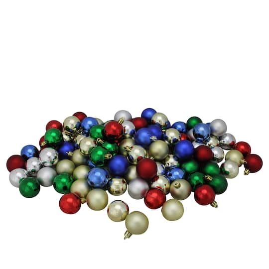96ct. 1.5&#x22; Vibrantly Colored Shatterproof 4-Finish Christmas Ball Ornaments